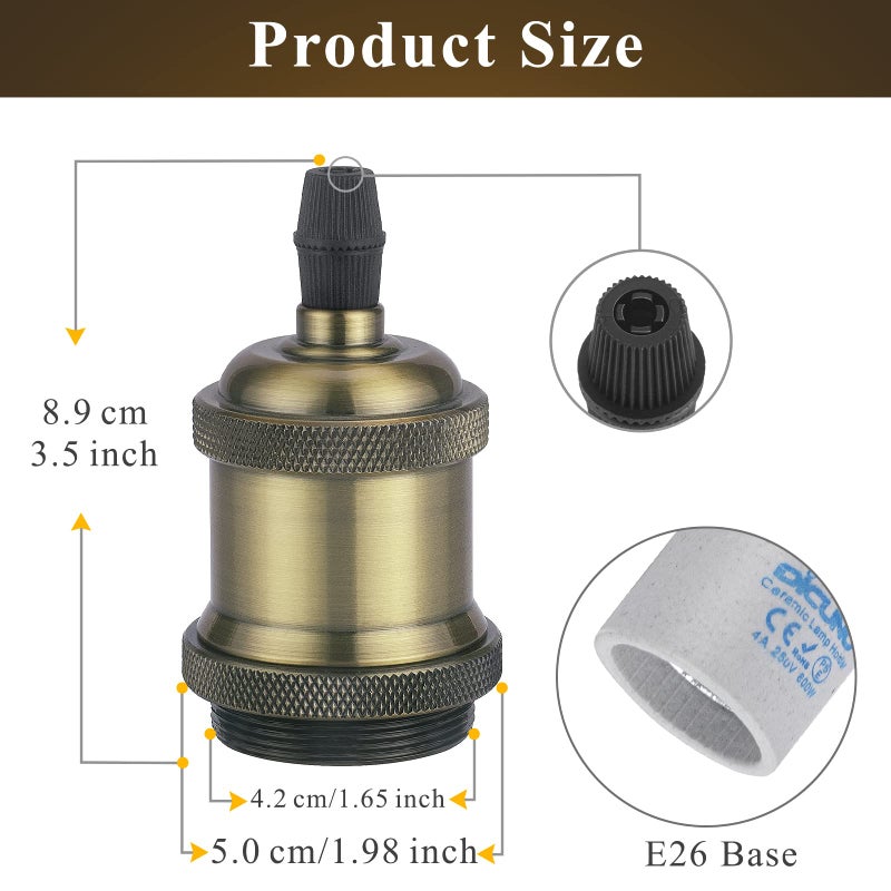 DiCUNO E26 Edison Vintage Lamp Socket, Pendant Lamp Holder, Light Sockets Replacement, Antique Look for Industrial, Decorative, DIY Lighting, 600â„ƒ Heat Resistant, 4 Packs (Color: Champagne Gold) - Image 2